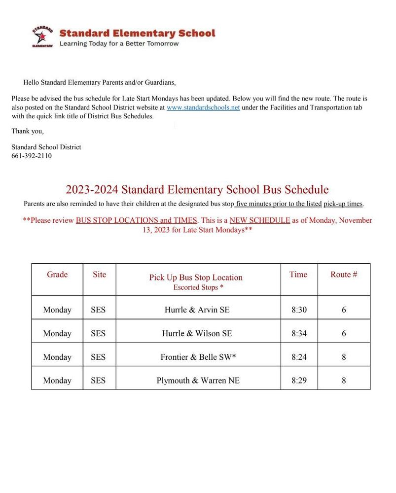 Revised Late Start Mondays Schedule