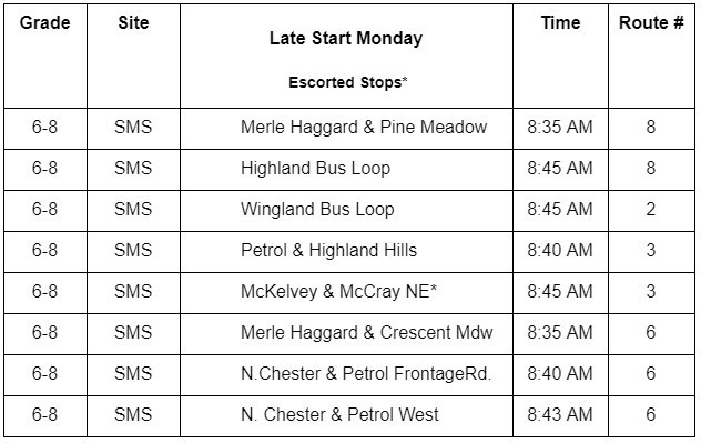 Late Start Monday Bus Schedule